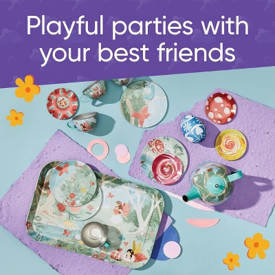 HearthSong 15-Piece Fairy-Themed Tin Tea Set For Kids With Carrying Case 3 HearthSong 15-Piece Fairy-Themed Tin Tea Set For Kids With Carrying Case