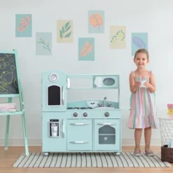 Mint Wooden Toy Kitchen With Fridge Freezer And Oven By Teamson Kids TD-11414M