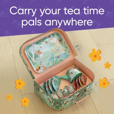 HearthSong 15-Piece Fairy-Themed Tin Tea Set For Kids With Carrying Case 8 HearthSong 15-Piece Fairy-Themed Tin Tea Set For Kids With Carrying Case - Image 6