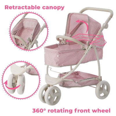 Olivia's Little World 2 In 1 Baby Doll Stroller Pram Foldable Pink/Grey OL-00009 4 Olivia's Little World 2 In 1 Baby Doll Stroller Pram Foldable Pink/Grey OL-00009 - Image 2