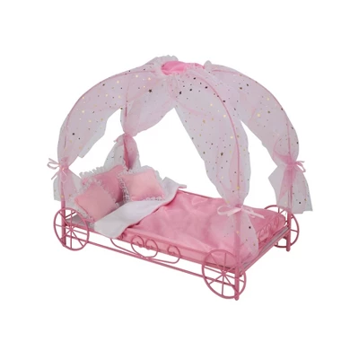 Badger Basket Royal Carriage Metal Doll Bed With Canopy Bedding And LED Lights - Pink/White/Stars 5 Badger Basket Royal Carriage Metal Doll Bed With Canopy Bedding And LED Lights - Pink/White/Stars - Image 3