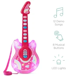Best Choice Products 19in Kids Flash Guitar, Pretend Play Musical Instrument Toy For Toddlers W/ Mic, Stand - Pink -Best Toys Store GUEST 0cd3bda5 209e 4d8e 8372 92be2c59f46b