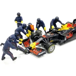 Formula One F1 Pit Crew 7 Figurine Set Team Blue For 1/43 Scale Models By American Diorama