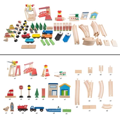 Hey! Play! Kids Deluxe Wooden Train Set With Play Mat 3 Hey! Play! Kids Deluxe Wooden Train Set With Play Mat