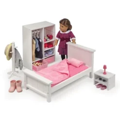 Bedroom Furniture Set For 18" Dolls - White/Pink -Best Toys Store GUEST 1447bf22 398d 4a5d 8df5 7a71668e7a45