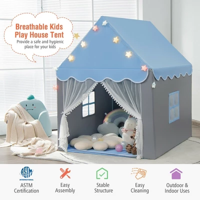 Costway Kids Playhouse Tent Large Castle Fairy Tent Gift W/Star Lights Mat 4 Costway Kids Playhouse Tent Large Castle Fairy Tent Gift W/Star Lights Mat - Image 2