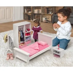 Bedroom Furniture Set For 18" Dolls - White/Pink