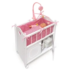 Badger Basket Cabinet Doll Crib With Chevron Bedding And Free Personalization Kit - White/Pink -Best Toys Store GUEST 284a213e 9e2a 49ed be2e 38d53669f08d