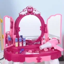 Qaba Infrared Remote Control Kids Dress-up Vanity Table Chair Girls Pretend Dressing Table Set With Music And Lightening Cosmetic Mirror Hair Dryer -Best Toys Store GUEST 4210794f 60a5 4e52 8a6f 46a79e6f624a