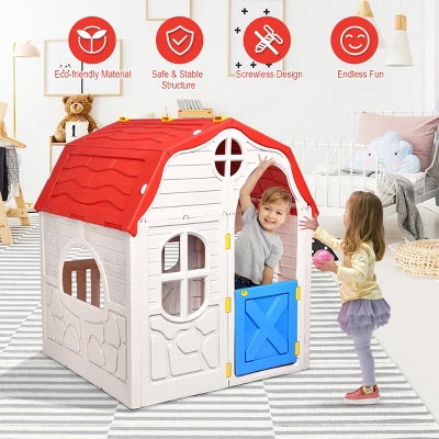 Costway Kids Cottage Playhouse Foldable Plastic Play House Indoor Outdoor Toy Portable 7 Costway Kids Cottage Playhouse Foldable Plastic Play House Indoor Outdoor Toy Portable - Image 5