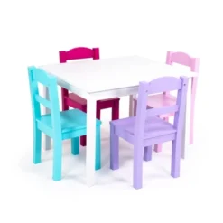 5pc Forever Kids' Wood Table And 4 Chair Set White - Humble Crew