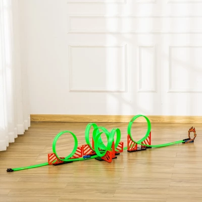 Qaba Race Track Set Track Builder Loop Kit Criss Cross Track Set Starter Kit With Pull-back Cars For 3-6 Years Old Boys And Girls Green 3 Qaba Race Track Set Track Builder Loop Kit Criss Cross Track Set Starter Kit With Pull-back Cars For 3-6 Years Old Boys And Girls Green
