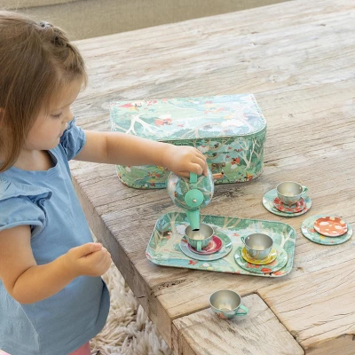 HearthSong 15-Piece Fairy-Themed Tin Tea Set For Kids With Carrying Case 9 HearthSong 15-Piece Fairy-Themed Tin Tea Set For Kids With Carrying Case - Image 7