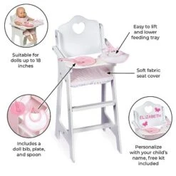 Badger Basket Doll High Chair With Accessories And Free Personalization Kit - White/Pink/Gingham -Best Toys Store GUEST 65bfe1de f58c 4c10 b334 e9056b446856