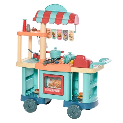 Qaba Kids Kitchen Food Stand With Play Food, Money, Cash Register, Accessories Ages 3- 6 4 Qaba Kids Kitchen Food Stand With Play Food, Money, Cash Register, Accessories Ages 3- 6 - Image 2