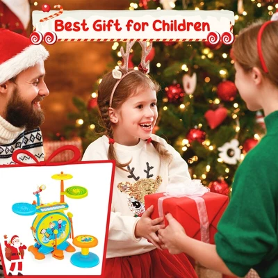 Costway 2-in-1 Kids Electronic Drum Kit Music Instrument Toy W/ Keyboard Microphone Blue 8 Costway 2-in-1 Kids Electronic Drum Kit Music Instrument Toy W/ Keyboard Microphone Blue - Image 6