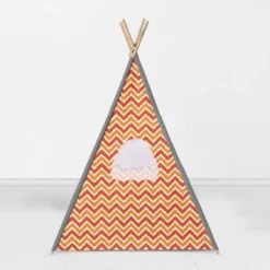Bacati - Mix N Match Orange Gray Chevron Dots Play Tent For Kids/Toddlers, 100% Cotton Percale Fabric Cover -Best Toys Store GUEST 7bacdbbb 116f 4a38 88e6 8037e9c16879