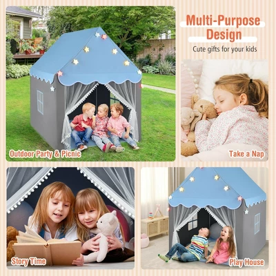 Costway Kids Playhouse Tent Large Castle Fairy Tent Gift W/Star Lights Mat 8 Costway Kids Playhouse Tent Large Castle Fairy Tent Gift W/Star Lights Mat - Image 6