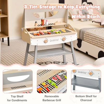 Costway Kids Barbecue Grill Playset, Wooden Kitchen Playset With Clip 4 BBQ Poles 8 Costway Kids Barbecue Grill Playset, Wooden Kitchen Playset With Clip 4 BBQ Poles - Image 6