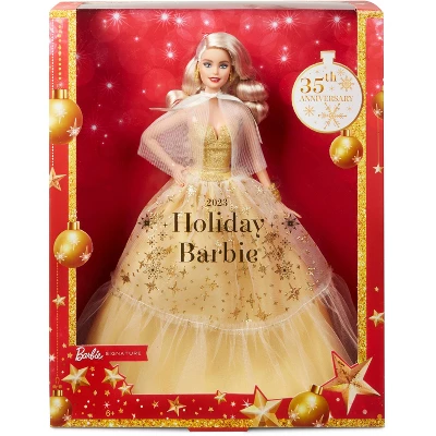 Barbie 13" Signature 2023 Holiday Collector Doll With Golden Gown And Blonde Hair 6 Barbie 13" Signature 2023 Holiday Collector Doll With Golden Gown And Blonde Hair - Image 4