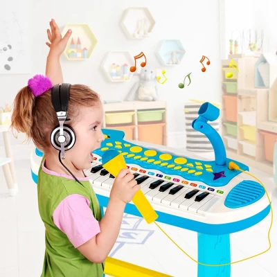 Costway 31 Key Kids Piano Keyboard Toy Toddler Musical Instrument W/ Microphone PinkBlue 4 Costway 31 Key Kids Piano Keyboard Toy Toddler Musical Instrument W/ Microphone PinkBlue - Image 2