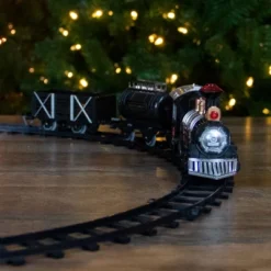 Northlight 9-Piece Battery Operated Black And Silver Lighted & Animated Classic Train Set With Sound