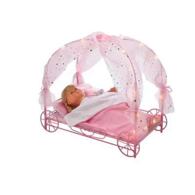 Badger Basket Royal Carriage Metal Doll Bed With Canopy Bedding And LED Lights - Pink/White/Stars 7 Badger Basket Royal Carriage Metal Doll Bed With Canopy Bedding And LED Lights - Pink/White/Stars - Image 5