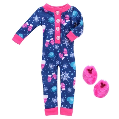 Sophia’s One Piece Winter Pajamas And Slippers For 14.5" Dolls, Blue/Hot Pink 3 Sophia’s One Piece Winter Pajamas And Slippers For 14.5" Dolls, Blue/Hot Pink