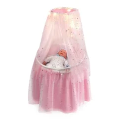 Badger Basket Sweet Dreams Round Doll Bassinet With Canopy And LED Lights - Pink/White/Stars -Best Toys Store GUEST 91243054 4be9 4233 ab23 abda96442be2