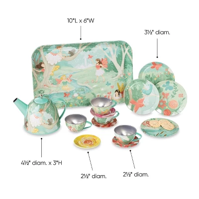 HearthSong 15-Piece Fairy-Themed Tin Tea Set For Kids With Carrying Case 4 HearthSong 15-Piece Fairy-Themed Tin Tea Set For Kids With Carrying Case - Image 2