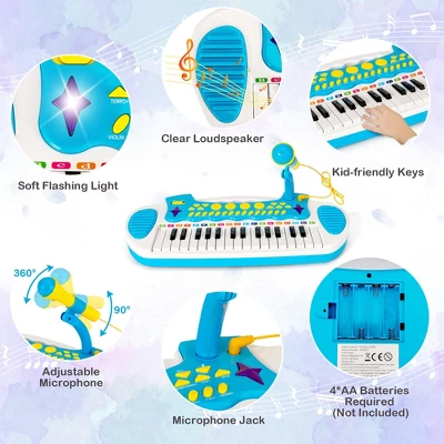 Costway 31 Key Kids Piano Keyboard Toy Toddler Musical Instrument W/ Microphone PinkBlue 9 Costway 31 Key Kids Piano Keyboard Toy Toddler Musical Instrument W/ Microphone PinkBlue - Image 7