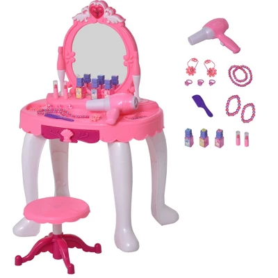 Qaba Children Dressing Table Set Girls Pretend Princess Vanity Table With Music Lightening Pink 8 Qaba Children Dressing Table Set Girls Pretend Princess Vanity Table With Music Lightening Pink - Image 6