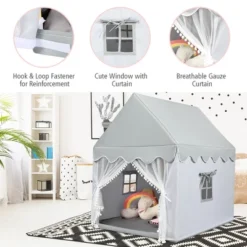 Costway Kids Play Tent Large Playhouse Children Play Castle Fairy Tent Gift W/ Mat Gray -Best Toys Store GUEST a61264ed 99ea 4fd7 8b75 1c32842f9efa