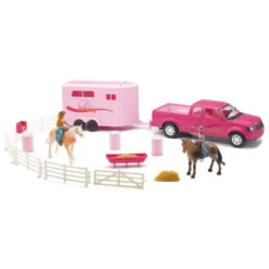 New Ray 1/25 Pink Truck & Trailer With Horses & Accessories SS-37335