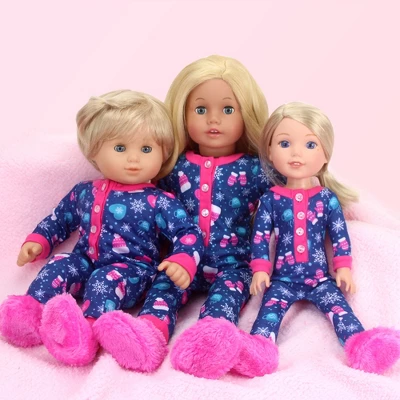 Sophia’s One Piece Winter Pajamas And Slippers For 14.5" Dolls, Blue/Hot Pink 5 Sophia’s One Piece Winter Pajamas And Slippers For 14.5" Dolls, Blue/Hot Pink - Image 3