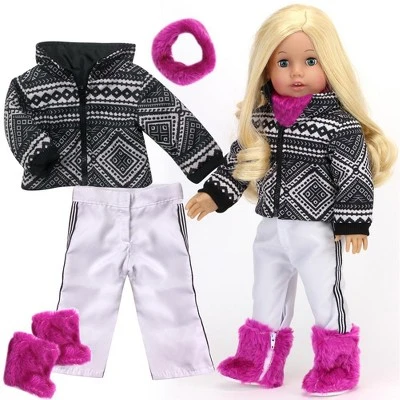 Sophia’s Print Ski Coat, White Pants, Neck Warmer, & Boots Set For 18” Dolls, Black/Berry 3 Sophia’s Print Ski Coat, White Pants, Neck Warmer, & Boots Set For 18” Dolls, Black/Berry