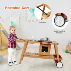 Costway Kid's Play Trolley Outdoor Wooden Kids Play Cart With Sun Umbrella For Toddlers 3+ -Best Toys Store GUEST cccf0612 b947 4498 a200 c996dfa90f99