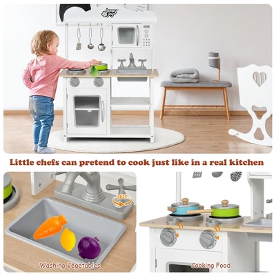 Costway Wooden Pretend Play Kitchen Set For Kids Toddlers W/ Accessories & Sink 7 Costway Wooden Pretend Play Kitchen Set For Kids Toddlers W/ Accessories & Sink - Image 5