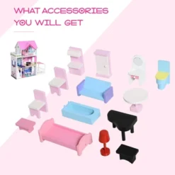 Qaba Kids Wooden Multi-Level Dream House Villa Kit With Furniture And Accessories -Best Toys Store GUEST ecc15b97 12c9 4c53 a7da 625959b58b5d