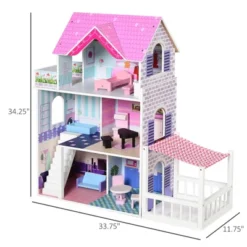 Qaba Kids Wooden Multi-Level Dream House Villa Kit With Furniture And Accessories -Best Toys Store GUEST f9159f7a 3eb1 43c2 bfce 2c96189e6b41