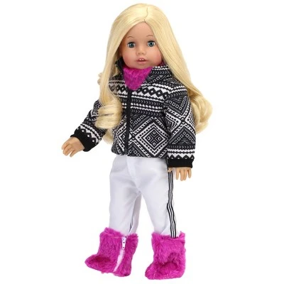 Sophia’s Print Ski Coat, White Pants, Neck Warmer, & Boots Set For 18” Dolls, Black/Berry 4 Sophia’s Print Ski Coat, White Pants, Neck Warmer, & Boots Set For 18” Dolls, Black/Berry - Image 2